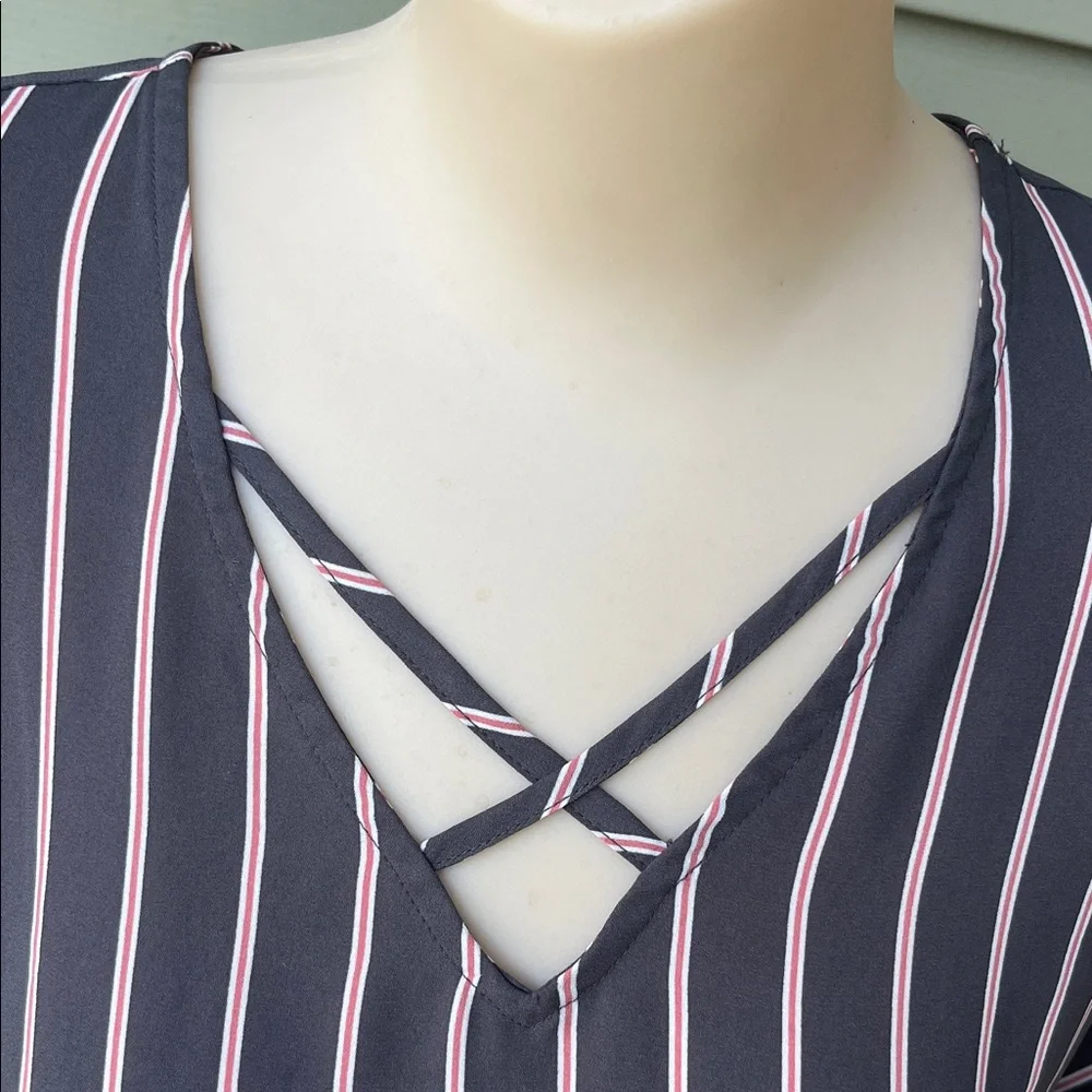 Like new Maurices gray and Pink Striped Blouse - Picture 3 of 11